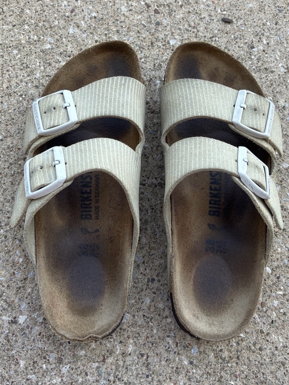 Birkenstock Women Sandals, tan corduroy with Double Buckle